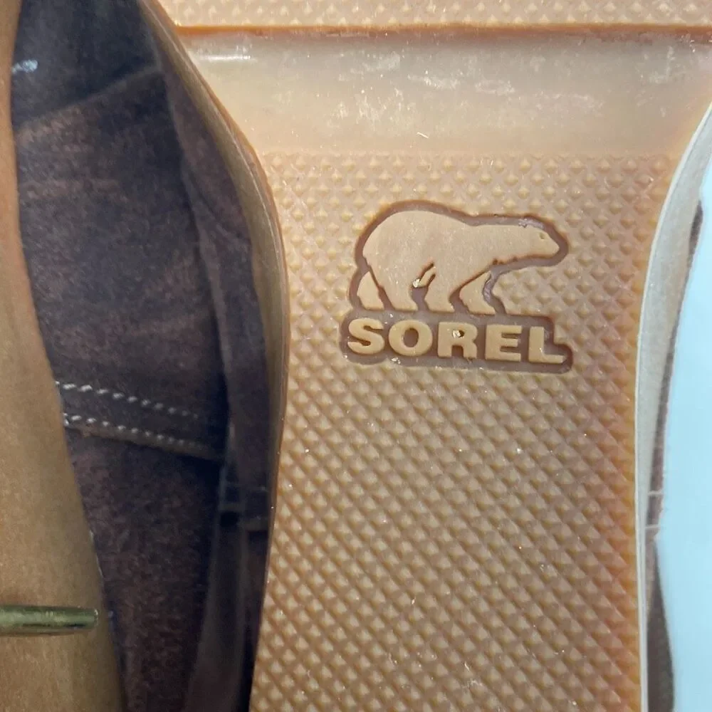 New Sorel Toronto Mid Wedge Bootie Leather Brass Buckle ‎ -Brown size 9